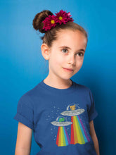 Load image into Gallery viewer, Rainbow Spaceship Cartoon Half Sleeves T-Shirt For Girls -KidsFashionVilla
