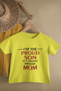 Proud Son Of A Freaking Awesome Mom Mother And Son Yellow Matching T-Shirt- KidsFashionVilla