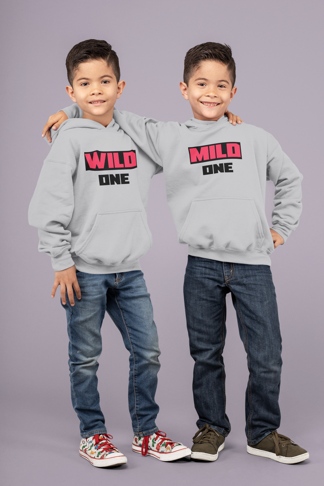 Wild One And Mild One Brother-Brother Kids Matching Hoodies -KidsFashionVilla