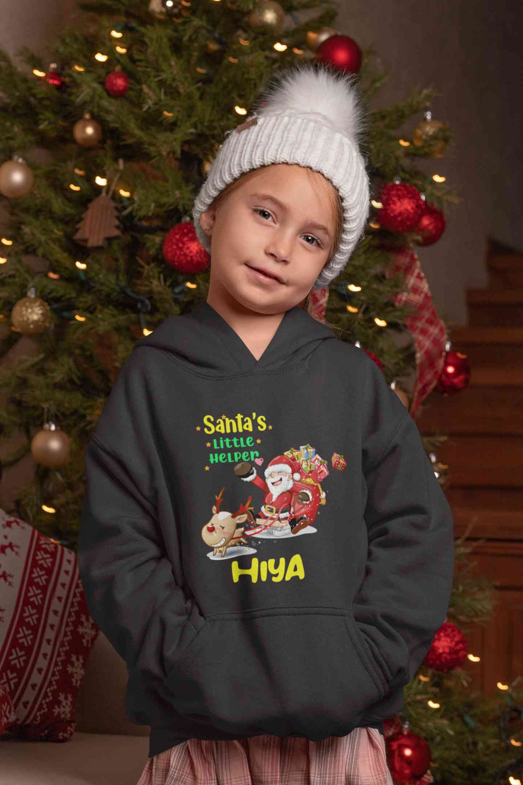 Customized Name Santas Little Helper Christmas Girl Hoodies-KidsFashionVilla