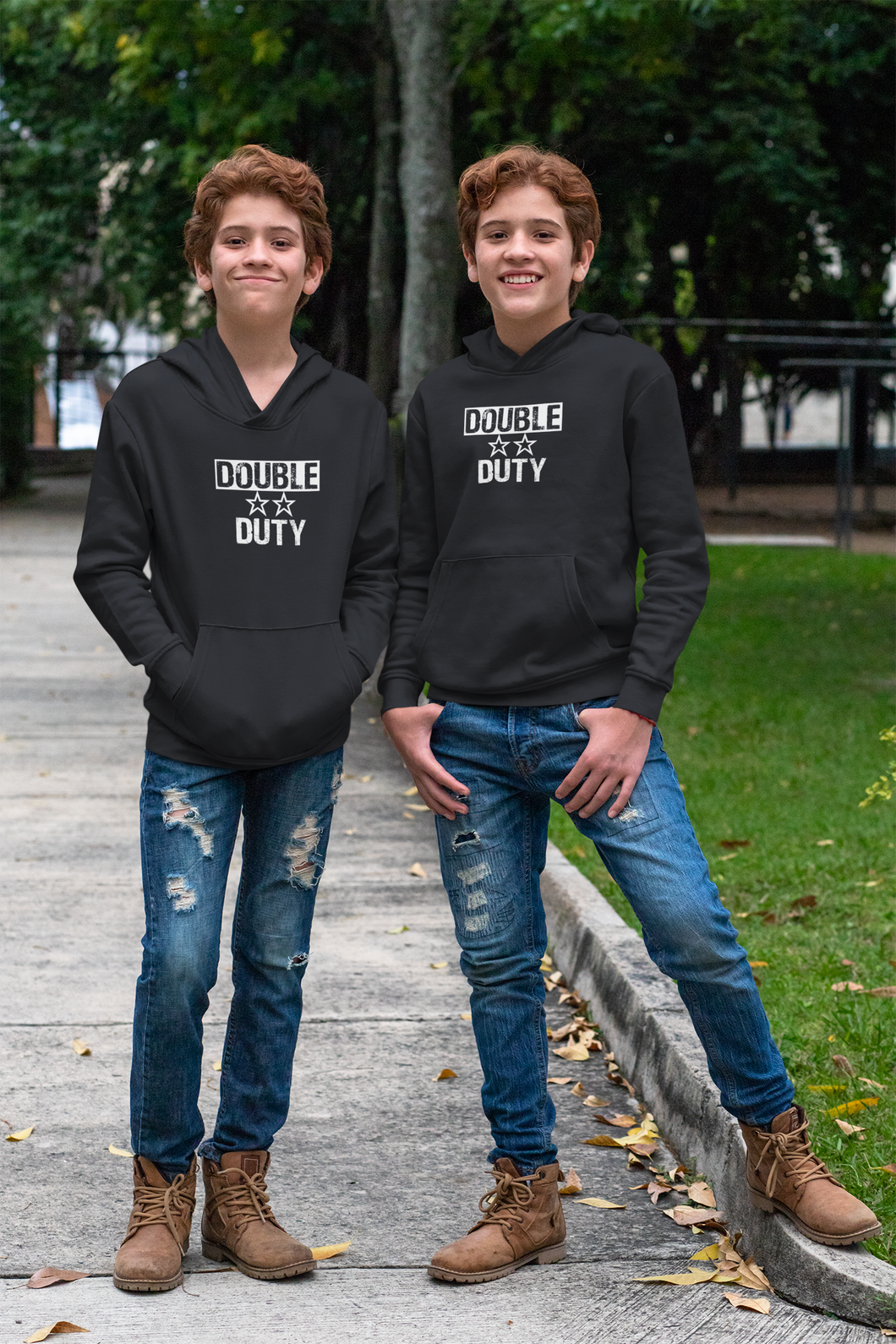 Double Duty Twin Brother Kids Matching Hoodies -KidsFashionVilla
