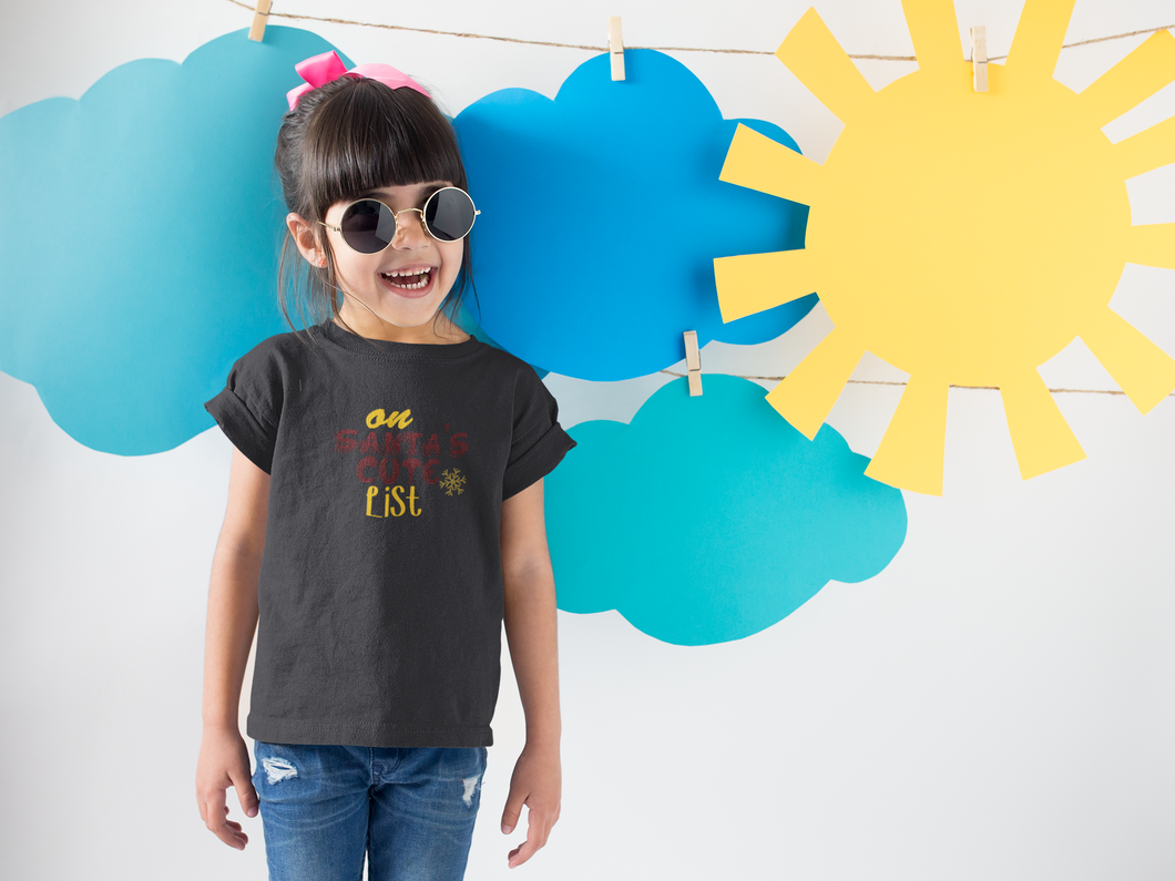 On Santas Cute List Christmas Half Sleeves T-Shirt For Girls -KidsFashionVilla