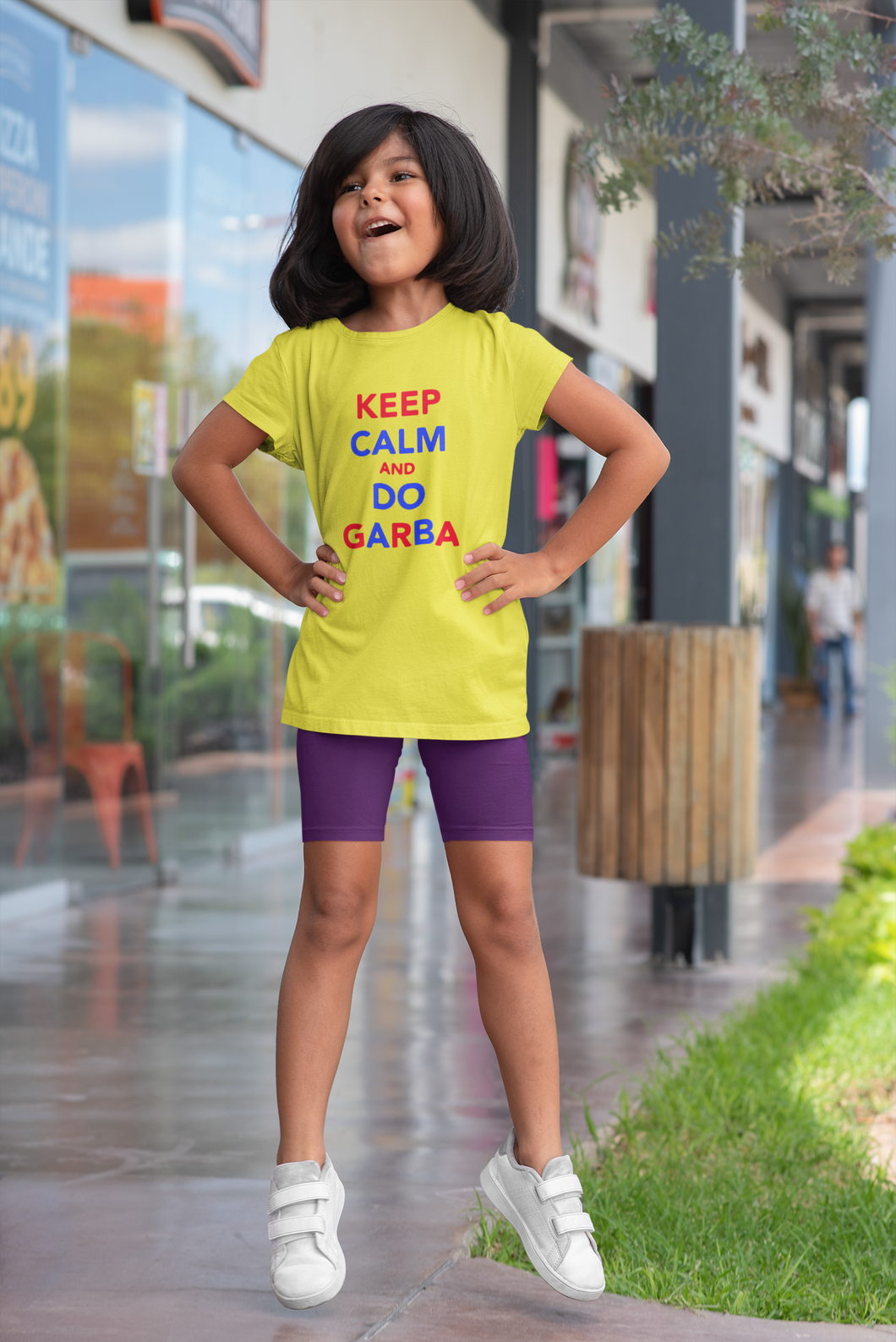 Keep Clam And Do Garba Half Sleeves T-Shirt For Girls -KidsFashionVilla