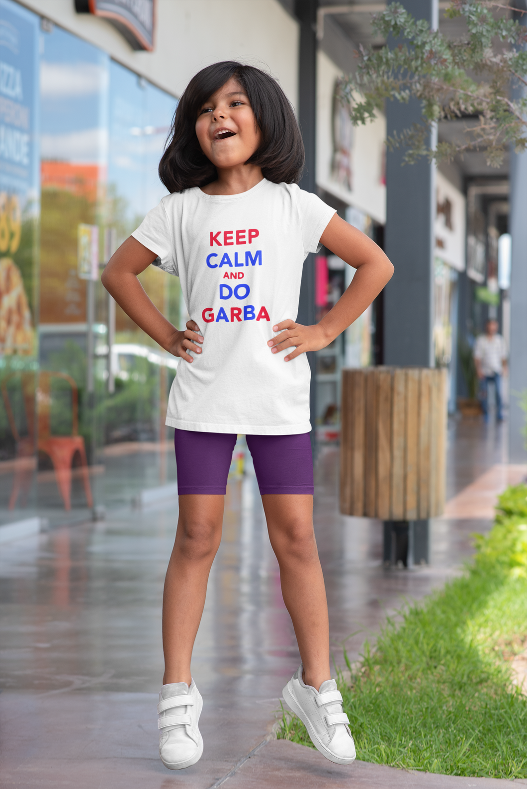 Keep Clam And Do Garba Half Sleeves T-Shirt For Girls -KidsFashionVilla