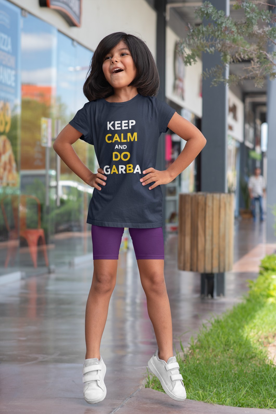 Keep Clam And Do Garba Half Sleeves T-Shirt For Girls -KidsFashionVilla
