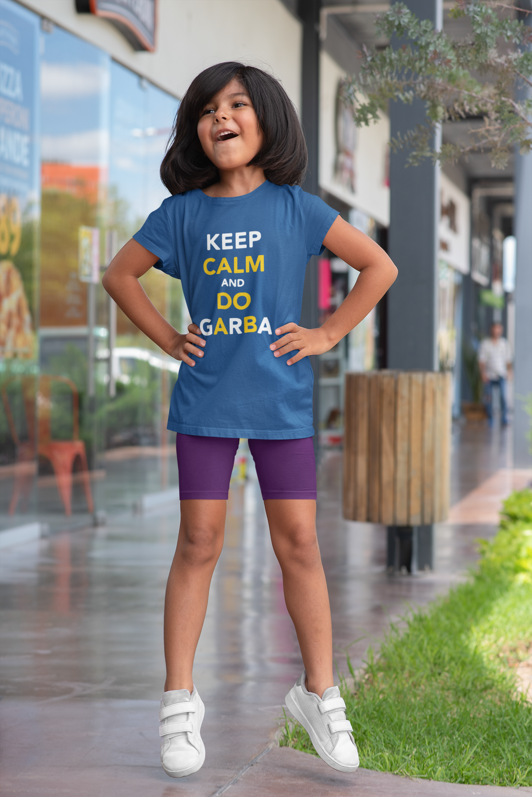 Keep Clam And Do Garba Half Sleeves T-Shirt For Girls -KidsFashionVilla