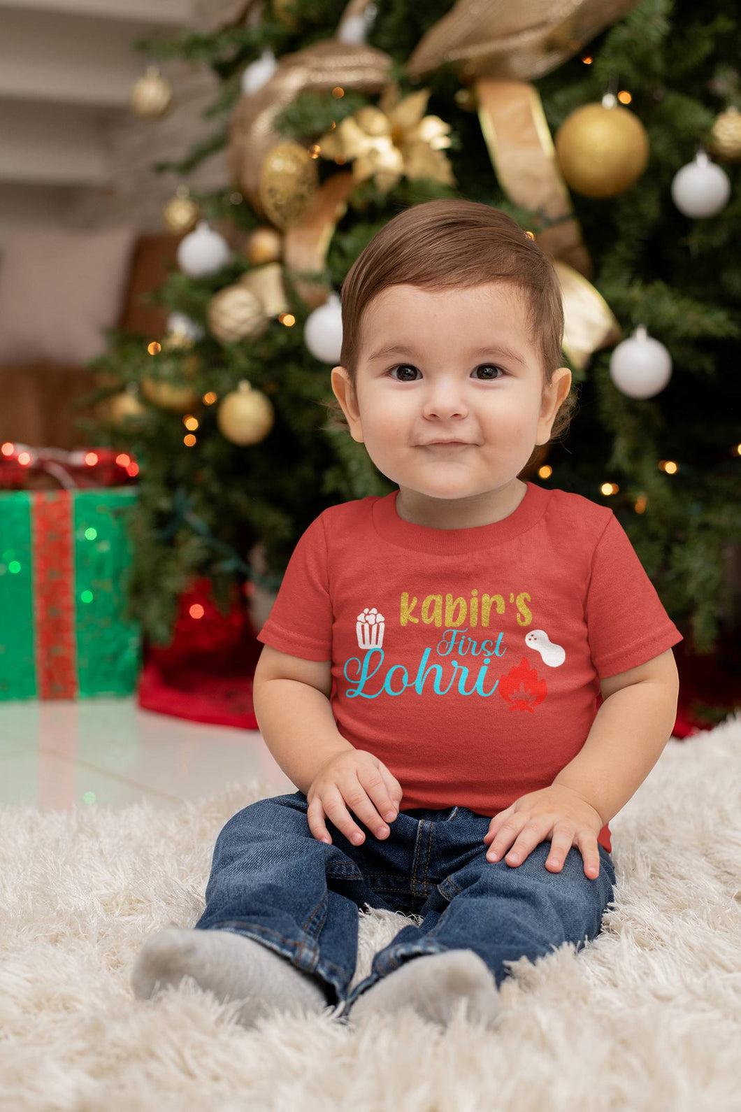 Custom Baby Name First Lohri Half Sleeves T-Shirt for Boy-KidsFashionVilla