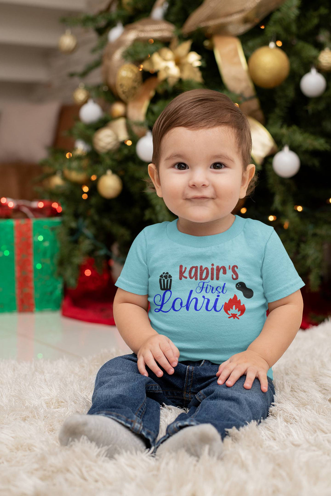 Custom Baby Name First Lohri Half Sleeves T-Shirt for Boy-KidsFashionVilla