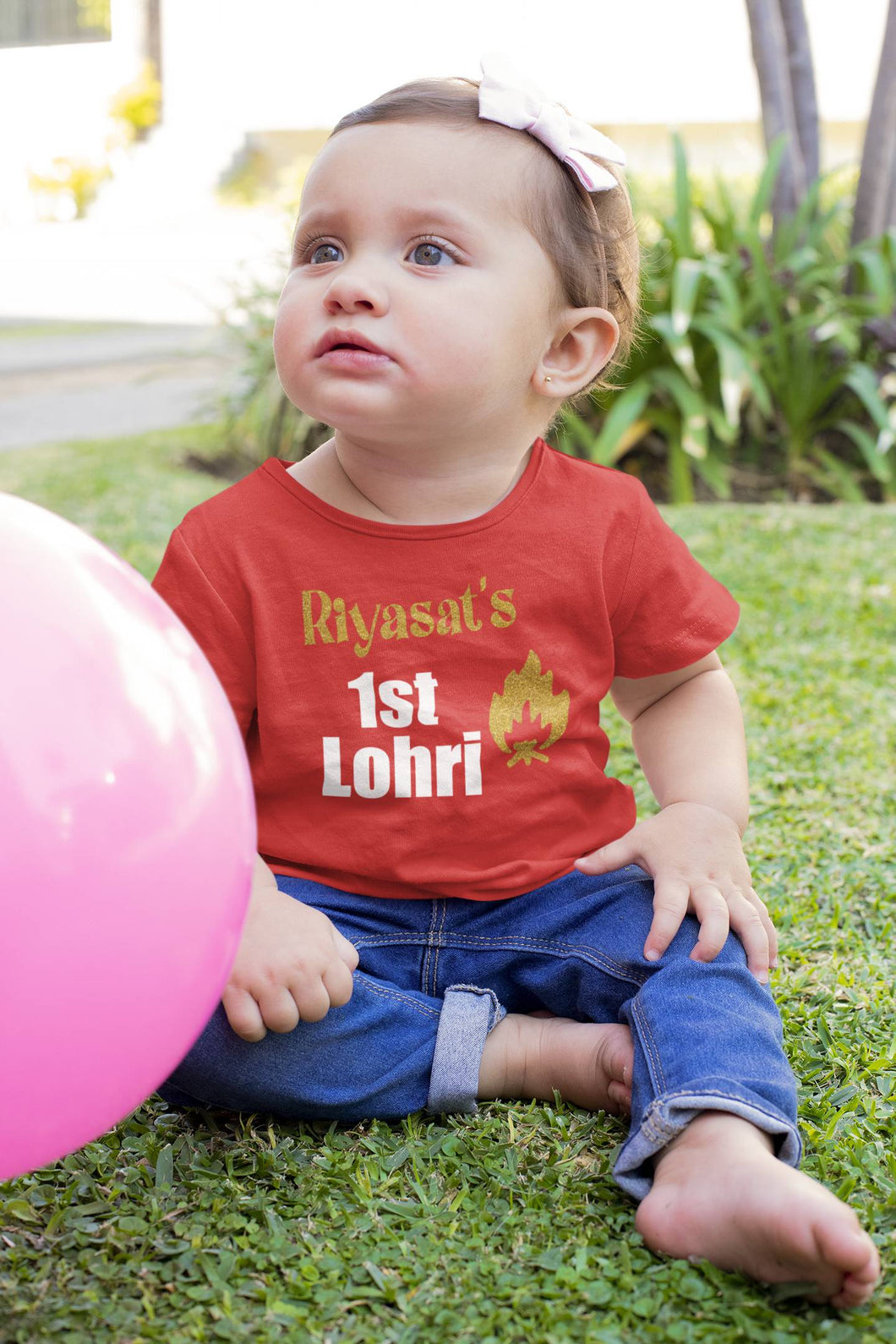 Custom Baby Name First Lohri Half Sleeves T-Shirt For Girls -KidsFashionVilla