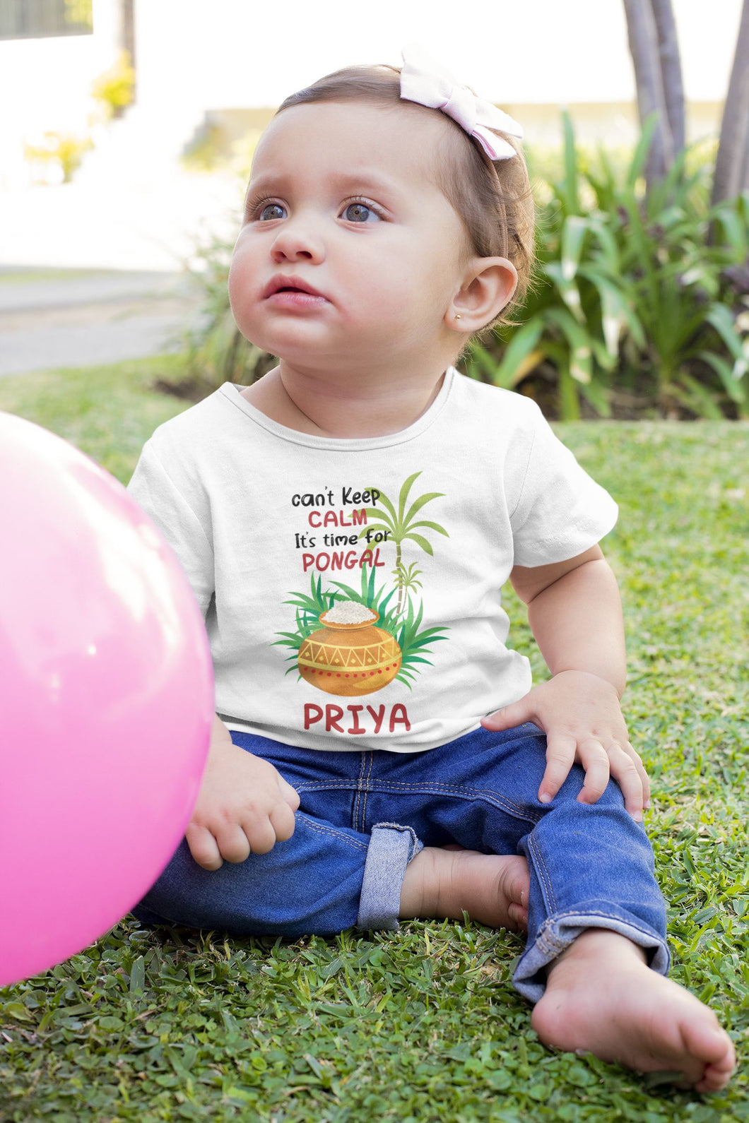 Custom Name Time For Pongal Makar Sankranti Half Sleeves T-Shirt For Girls -KidsFashionVilla