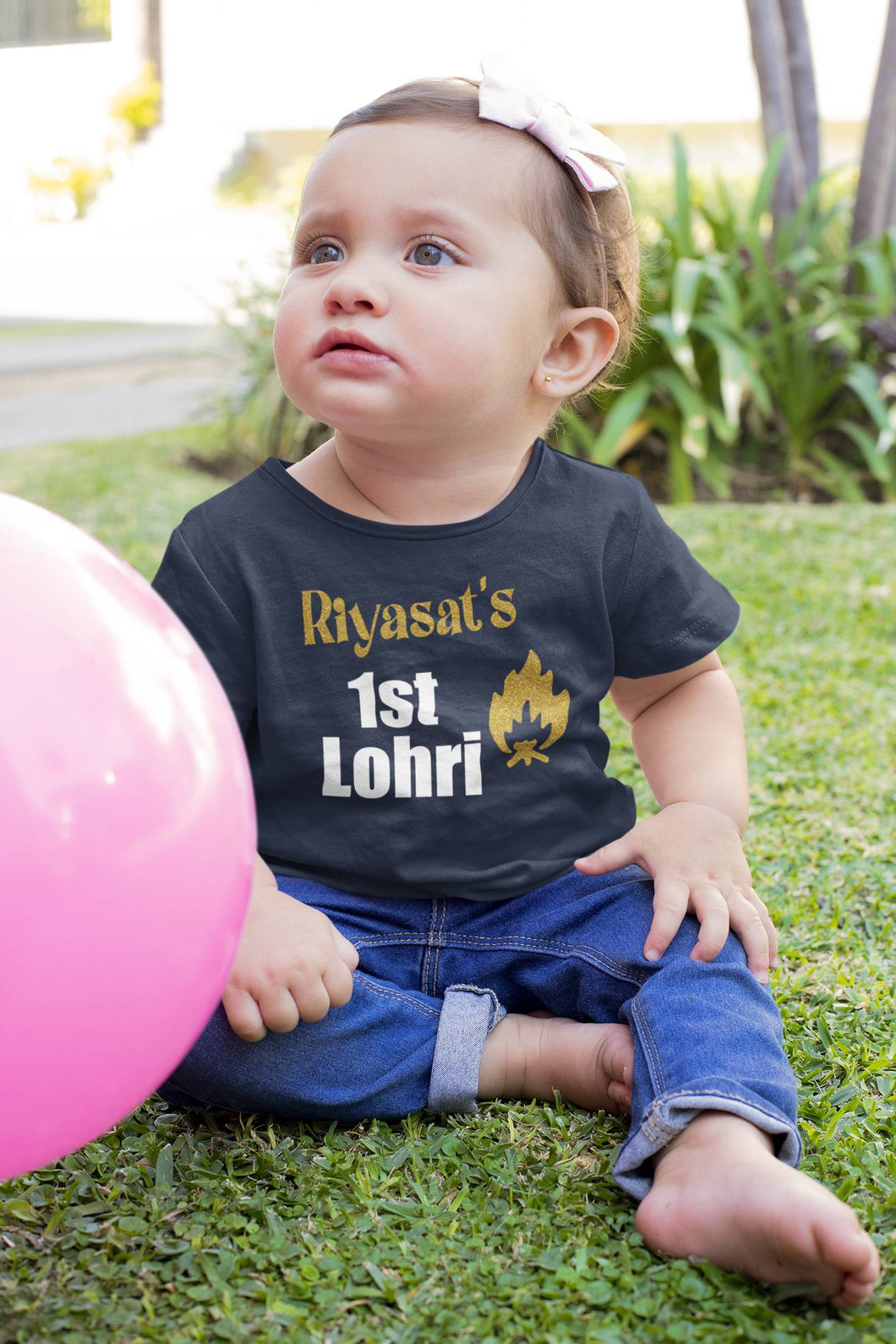 Custom Baby Name First Lohri Half Sleeves T-Shirt For Girls -KidsFashionVilla