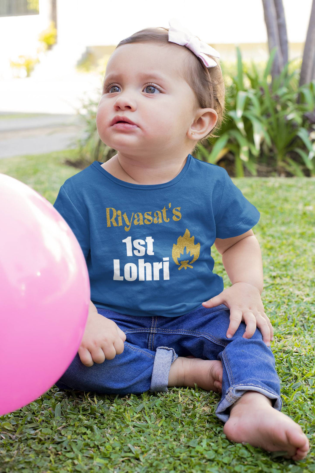 Custom Baby Name First Lohri Half Sleeves T-Shirt For Girls -KidsFashionVilla