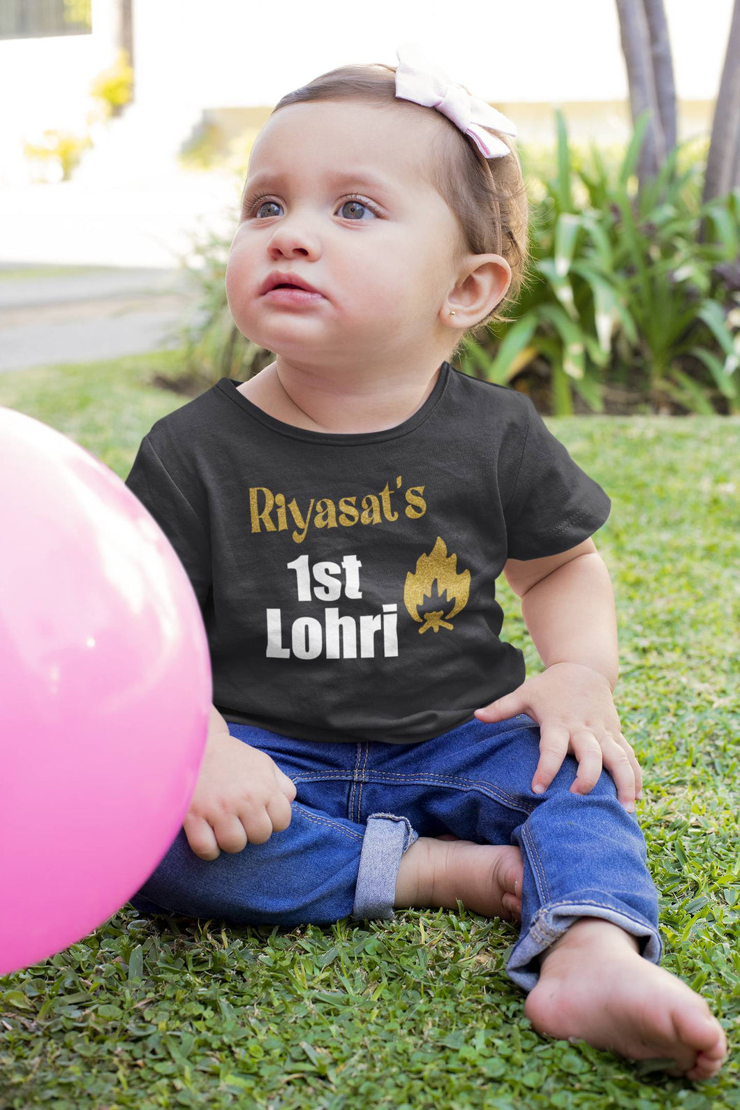 Custom Baby Name First Lohri Half Sleeves T-Shirt For Girls -KidsFashionVilla