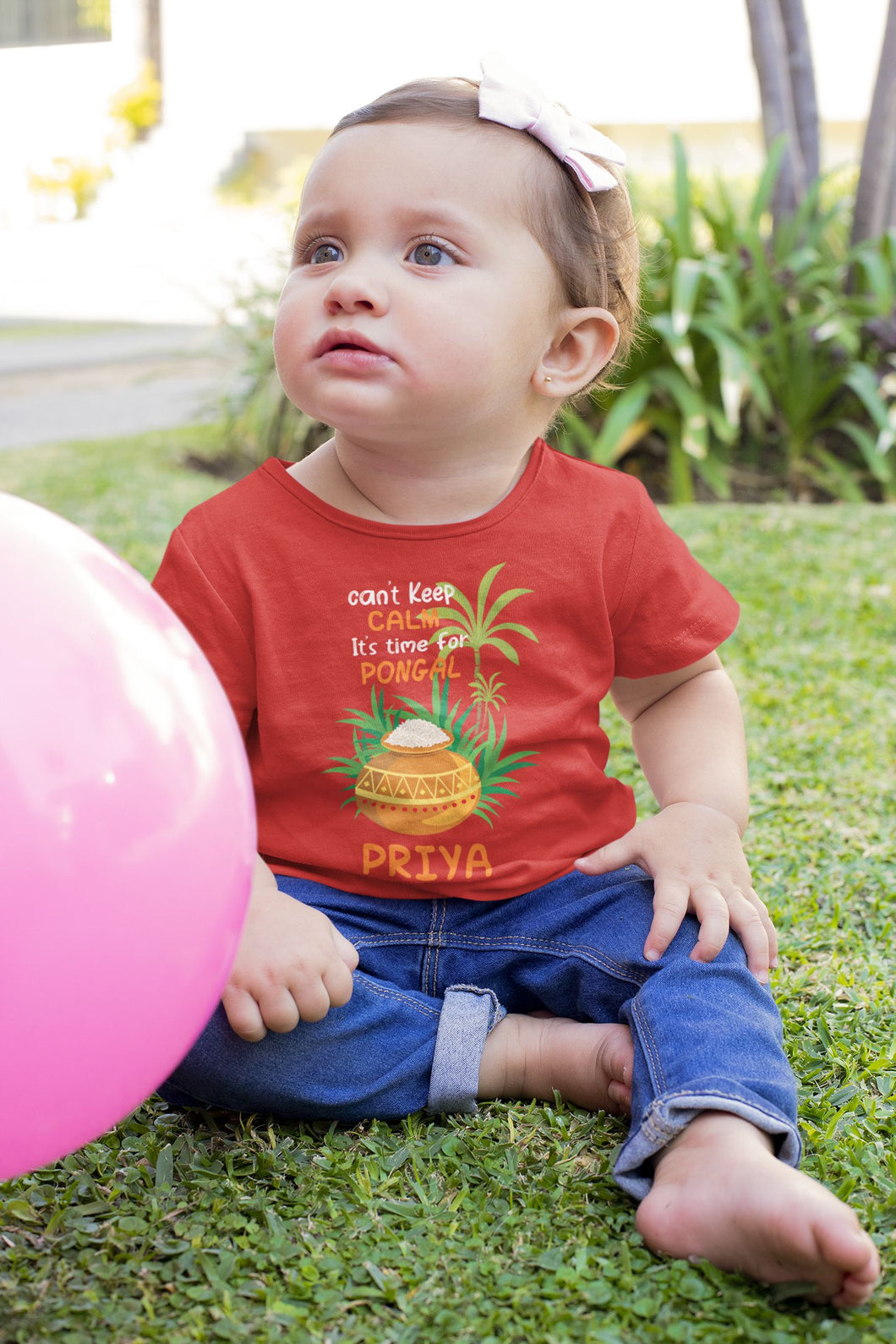 Custom Name Time For Pongal Makar Sankranti Half Sleeves T-Shirt For Girls -KidsFashionVilla
