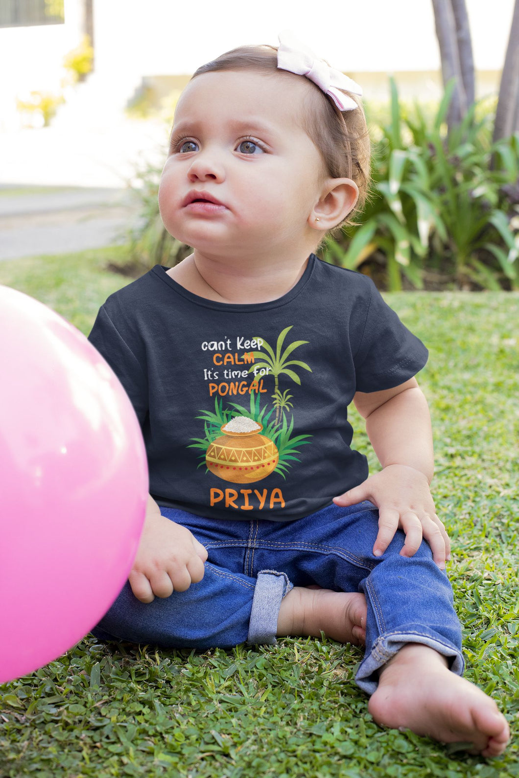 Custom Name Time For Pongal Makar Sankranti Half Sleeves T-Shirt For Girls -KidsFashionVilla