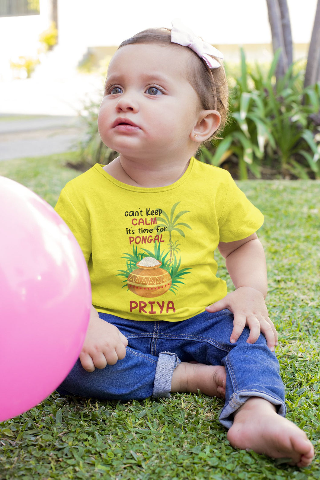 Custom Name Time For Pongal Makar Sankranti Half Sleeves T-Shirt For Girls -KidsFashionVilla