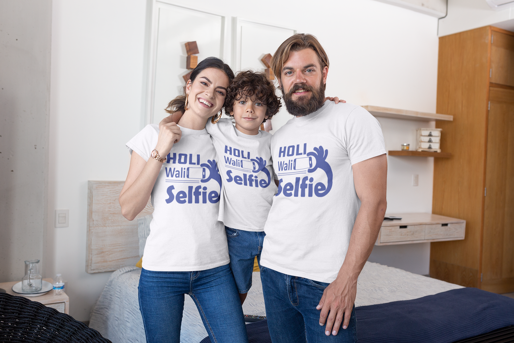 Holi Wali Selfie Family Half Sleeves T-Shirts-KidsFashionVilla