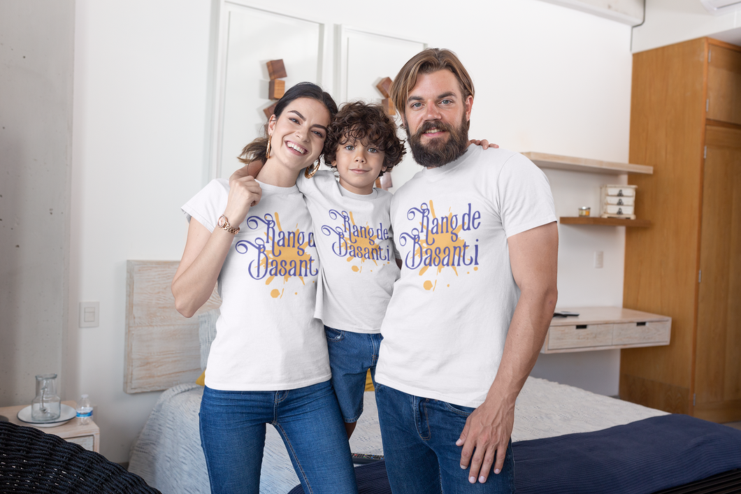 Rang De Basanti Holi Family Half Sleeves T-Shirts-KidsFashionVilla