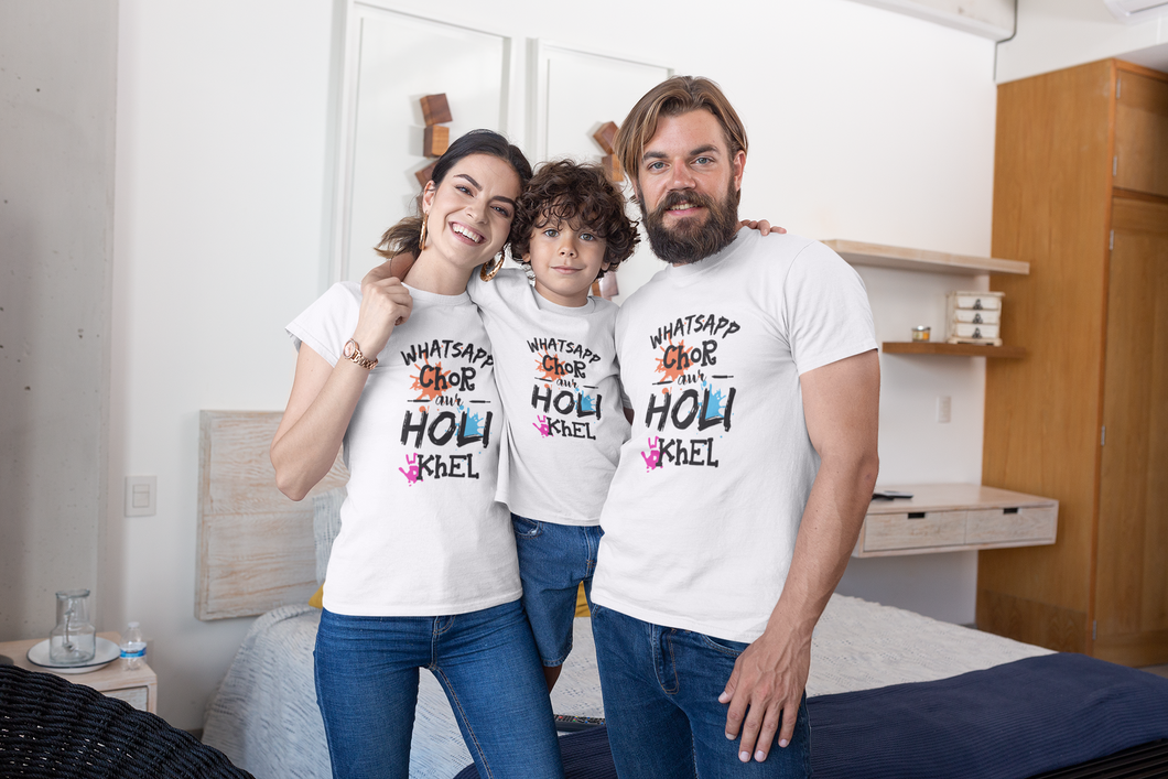 Whatsapp Chor Aur Holi Khel Family Tees Half Sleeves T-Shirts-KidsFashionVilla