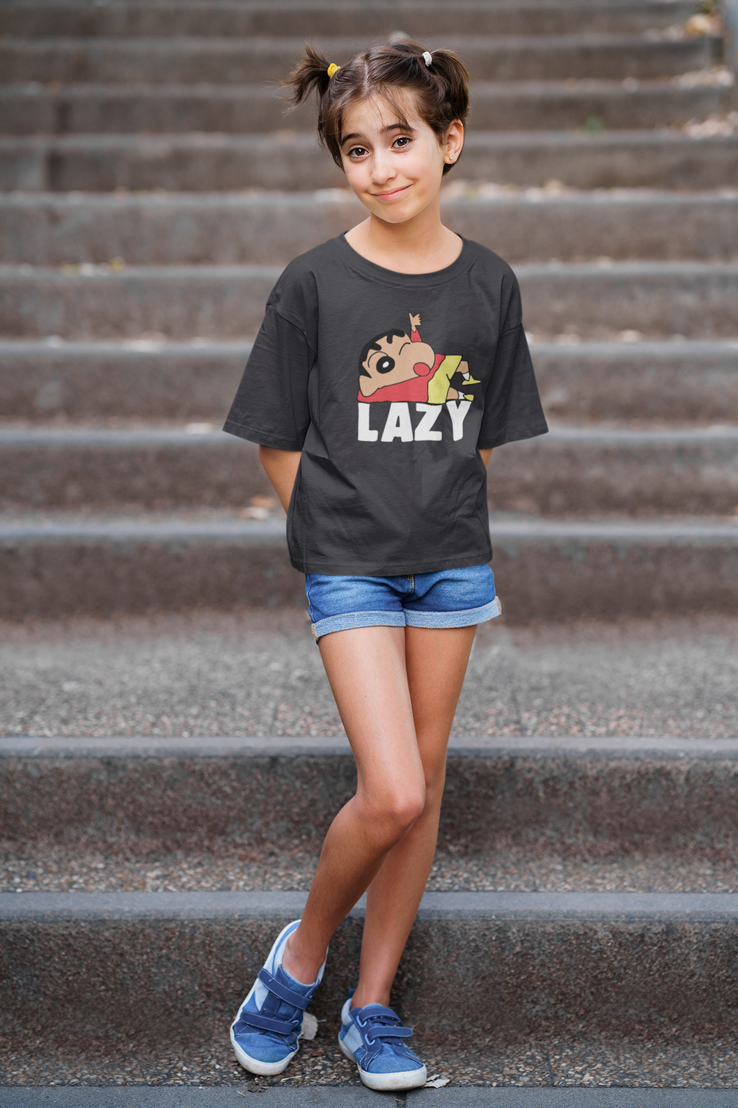 Lazy Half Sleeves T-Shirt For Girls -KidsFashionVilla