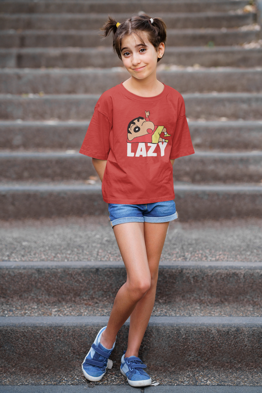 Lazy Half Sleeves T-Shirt For Girls -KidsFashionVilla