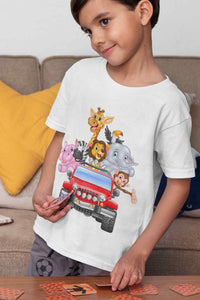 Jungle Jeep Cartoon Half Sleeves T-Shirt for Boy-KidsFashionVilla