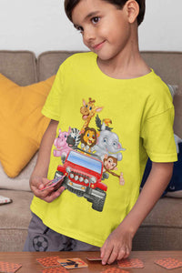 Jungle Jeep Cartoon Half Sleeves T-Shirt for Boy-KidsFashionVilla