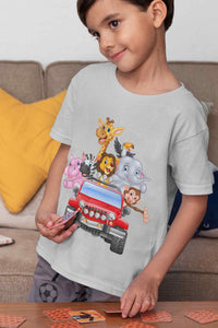 Jungle Jeep Cartoon Half Sleeves T-Shirt for Boy-KidsFashionVilla