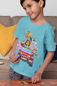 Jungle Jeep Cartoon Half Sleeves T-Shirt for Boy-KidsFashionVilla