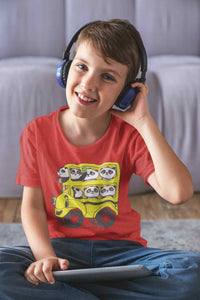 Panda Yellow Bus Cartoon Half Sleeves T-Shirt for Boy-KidsFashionVilla