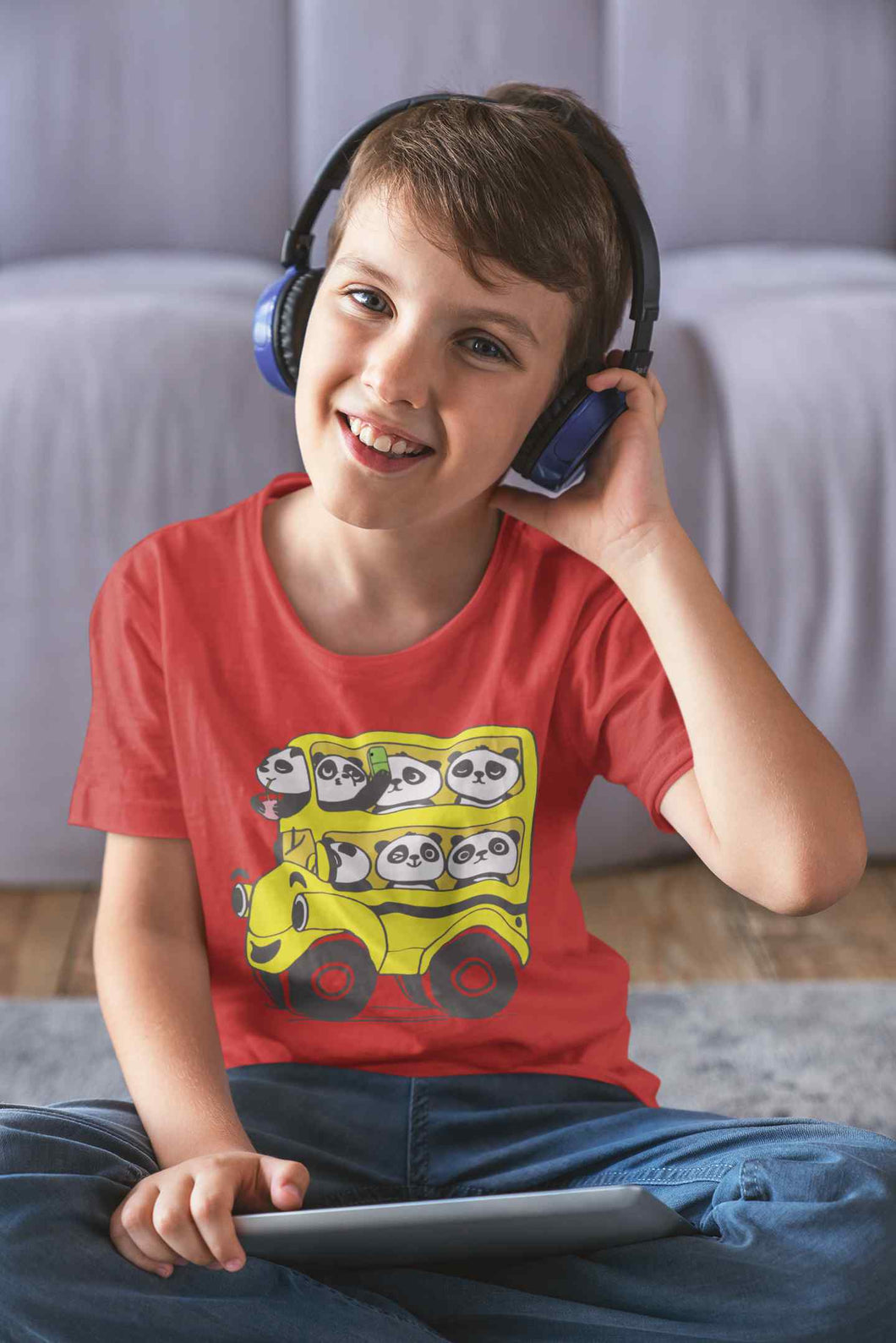 Panda Yellow Bus Cartoon Half Sleeves T-Shirt for Boy-KidsFashionVilla