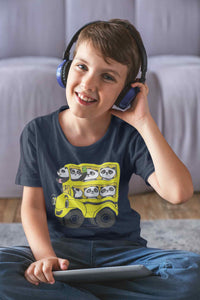 Panda Yellow Bus Cartoon Half Sleeves T-Shirt for Boy-KidsFashionVilla