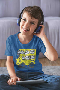 Panda Yellow Bus Cartoon Half Sleeves T-Shirt for Boy-KidsFashionVilla