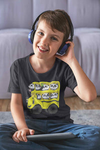 Panda Yellow Bus Cartoon Half Sleeves T-Shirt for Boy-KidsFashionVilla