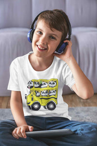 Panda Yellow Bus Cartoon Half Sleeves T-Shirt for Boy-KidsFashionVilla