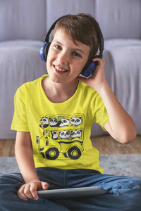 Panda Yellow Bus Cartoon Half Sleeves T-Shirt for Boy-KidsFashionVilla