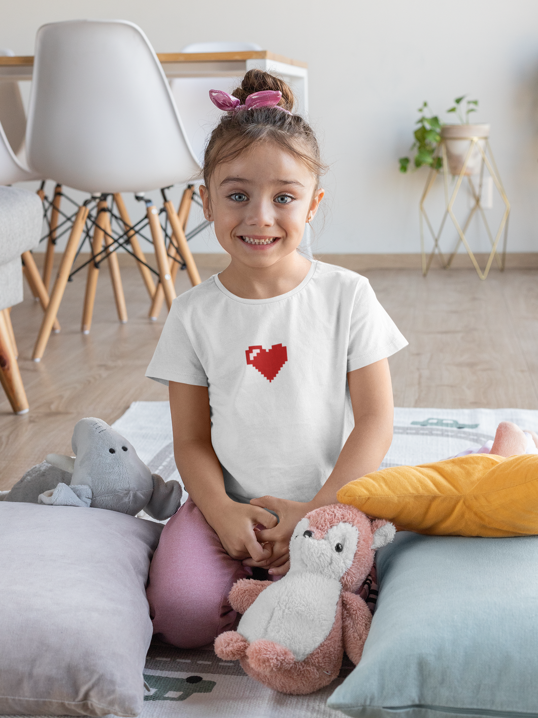 8 Bit Heart Minimals Half Sleeves T-Shirt For Girls -KidsFashionVilla
