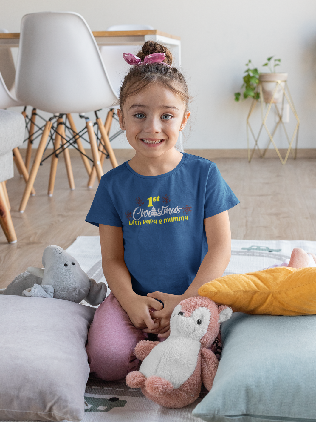 First Christmas With Mummy Papa Half Sleeves T-Shirt For Girls -KidsFashionVilla