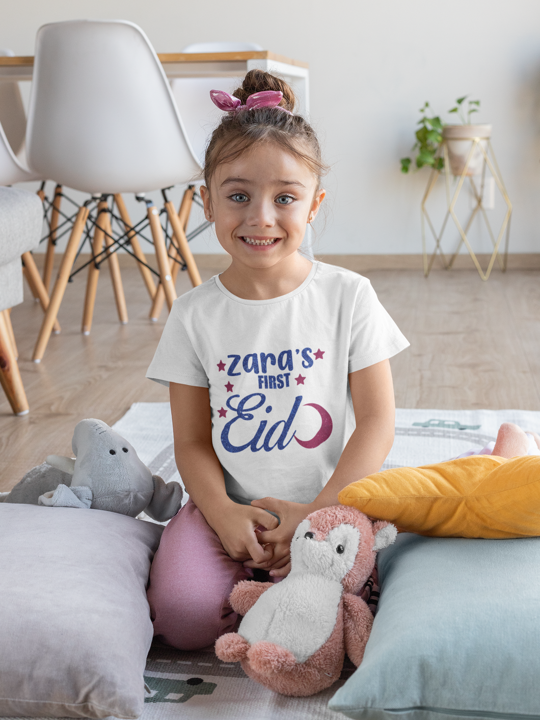 1st Eid Custom Name Half Sleeves T-Shirt For Girls -KidsFashionVilla
