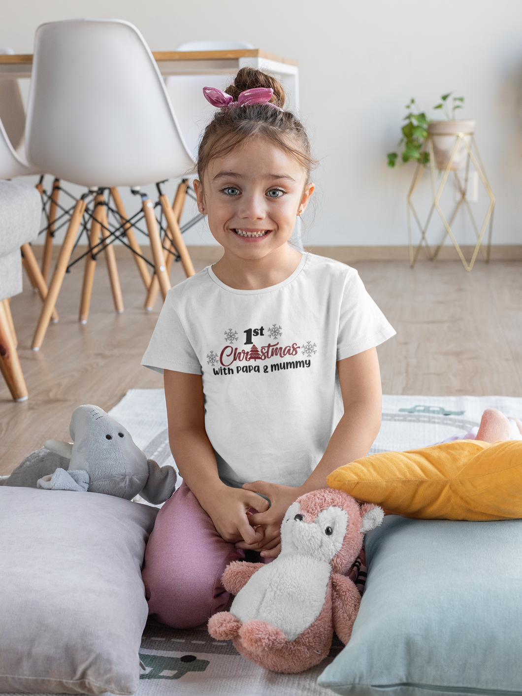 First Christmas With Mummy Papa Half Sleeves T-Shirt For Girls -KidsFashionVilla