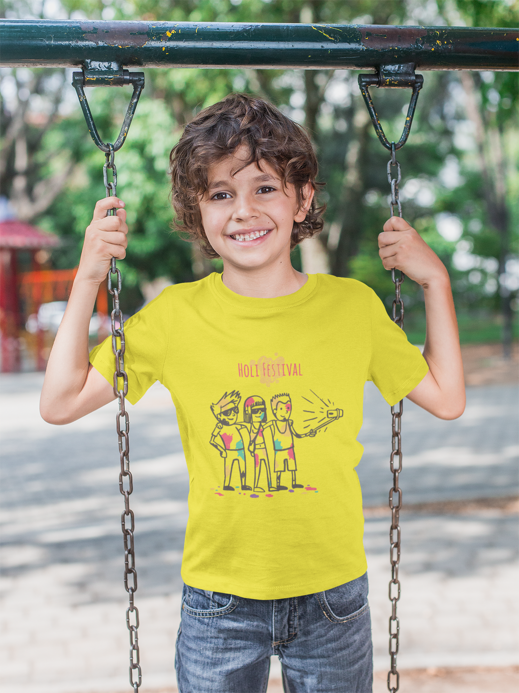 Friends Selfie Holi Half Sleeves T-Shirt for Boy-KidsFashionVilla