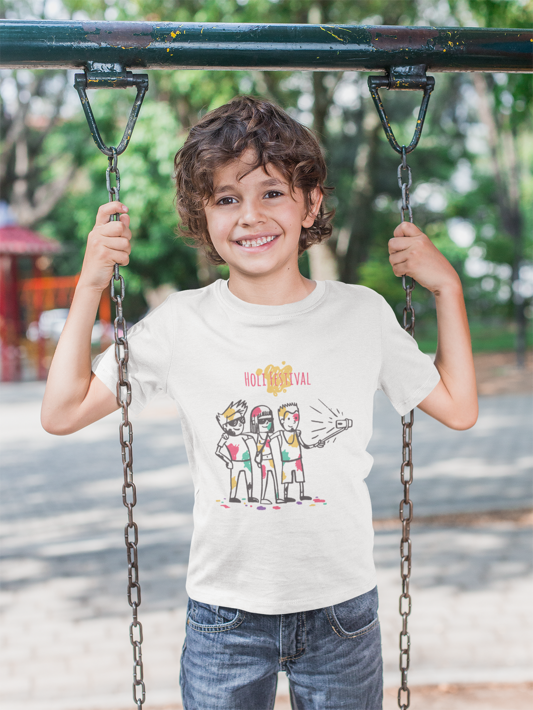 Friends Selfie Holi Half Sleeves T-Shirt for Boy-KidsFashionVilla