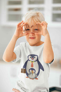 Papa And Baby Penguin Cartoon Half Sleeves T-Shirt for Boy-KidsFashionVilla