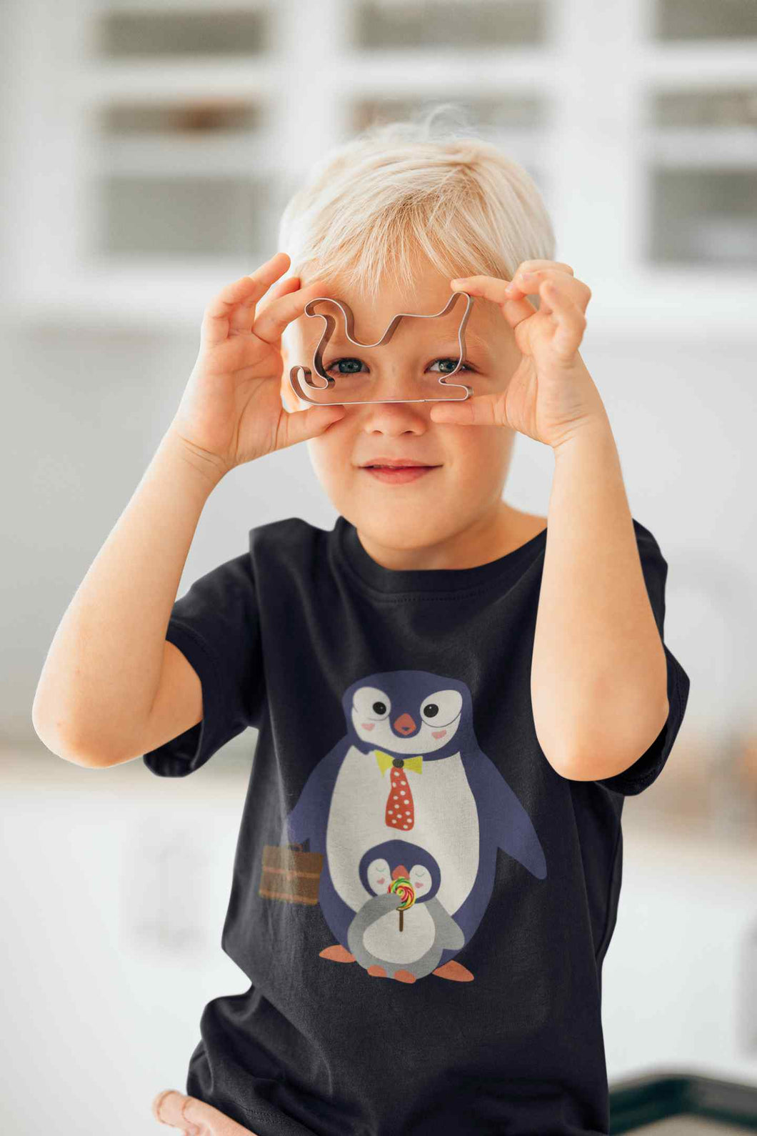 Papa And Baby Penguin Cartoon Half Sleeves T-Shirt for Boy-KidsFashionVilla