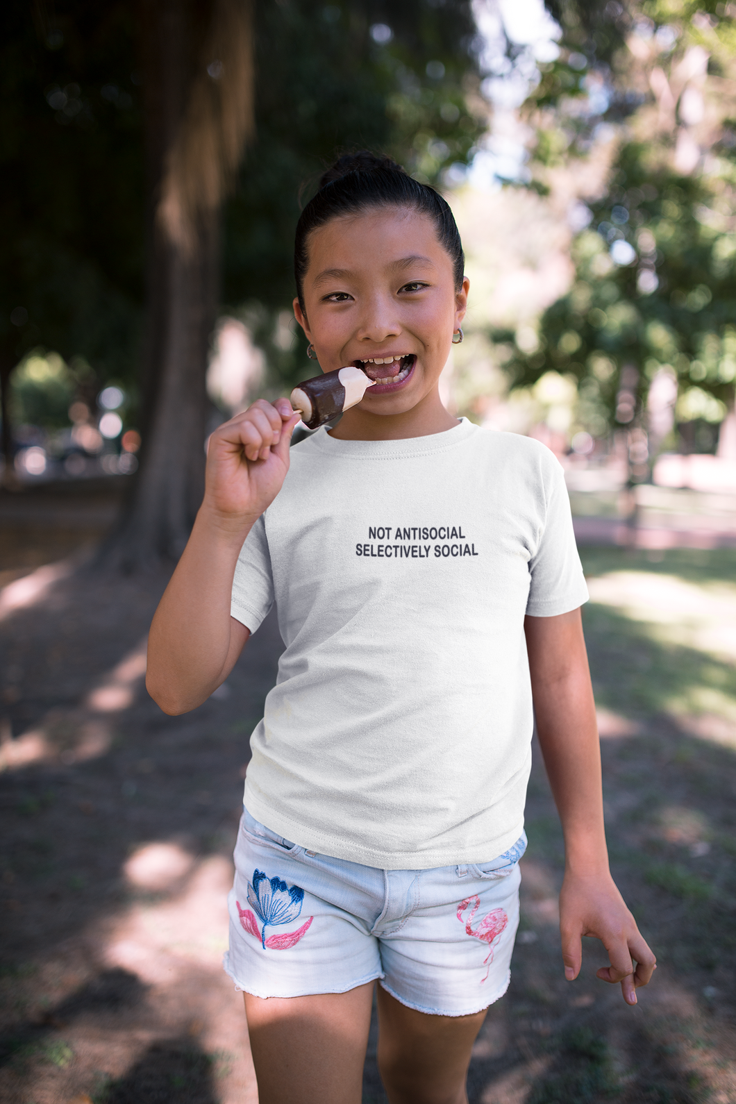 Not Anti Social Minimals Half Sleeves T-Shirt For Girls -KidsFashionVilla