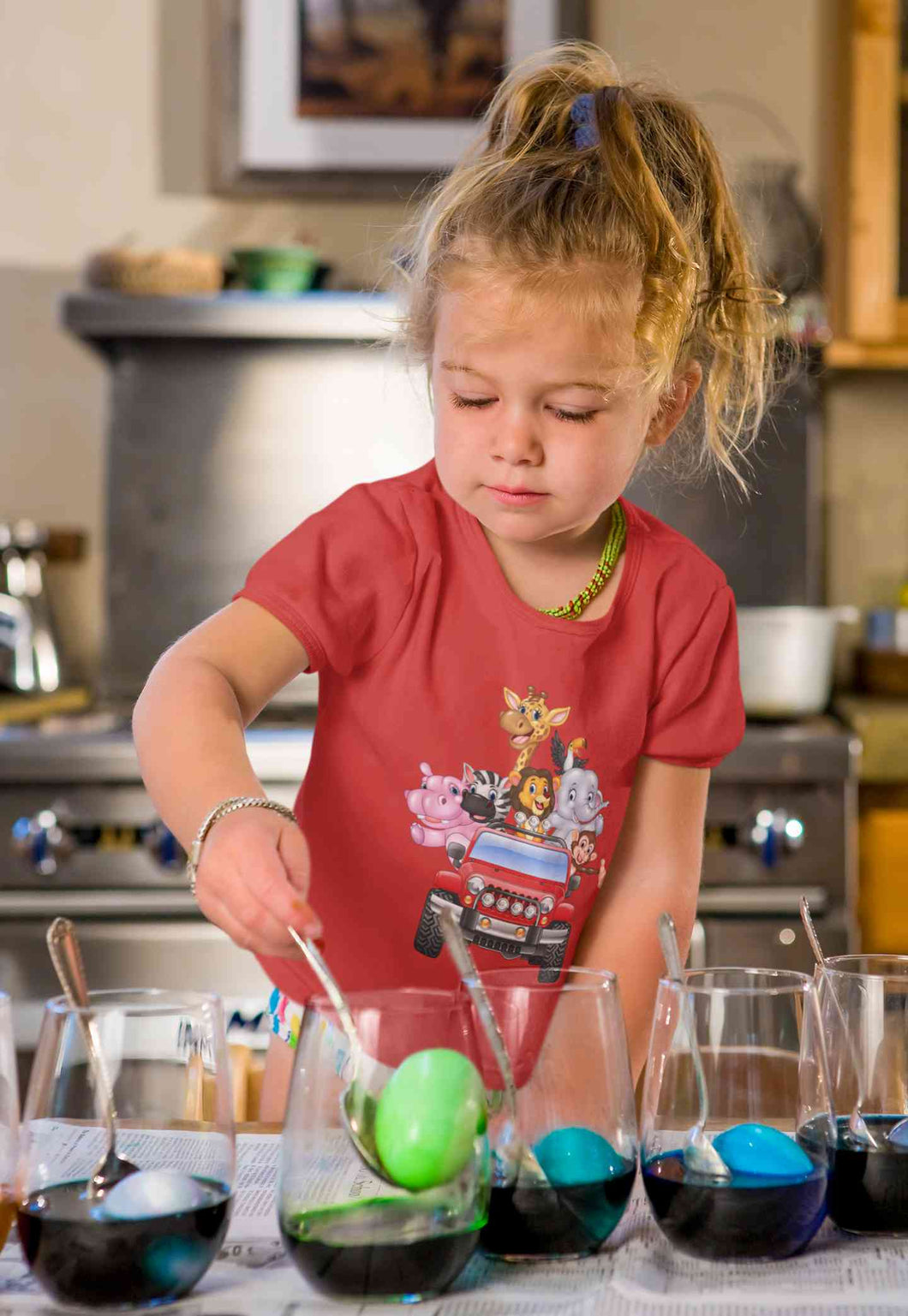 Jungle Jeep Cartoon Half Sleeves T-Shirt For Girls -KidsFashionVilla