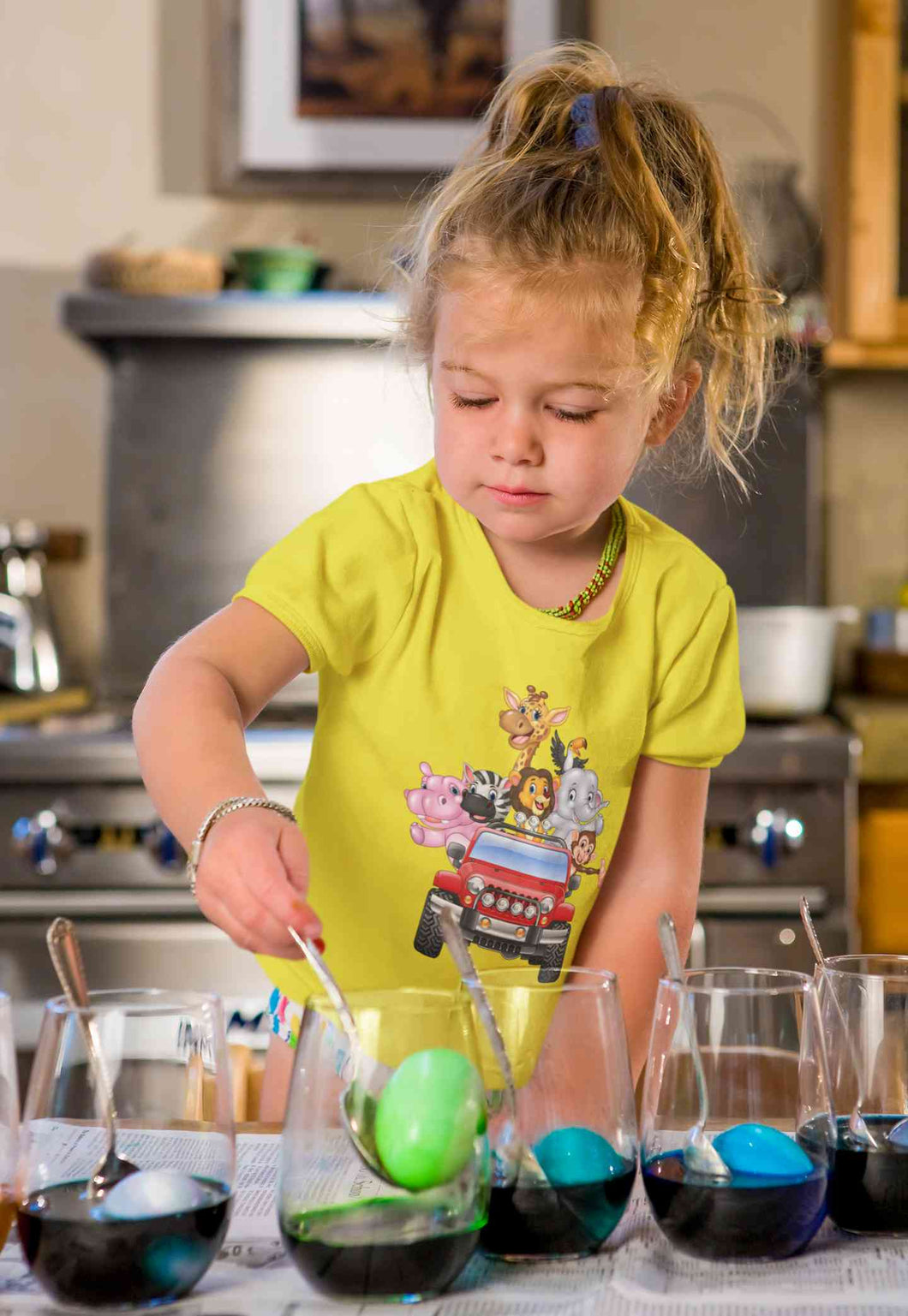 Jungle Jeep Cartoon Half Sleeves T-Shirt For Girls -KidsFashionVilla