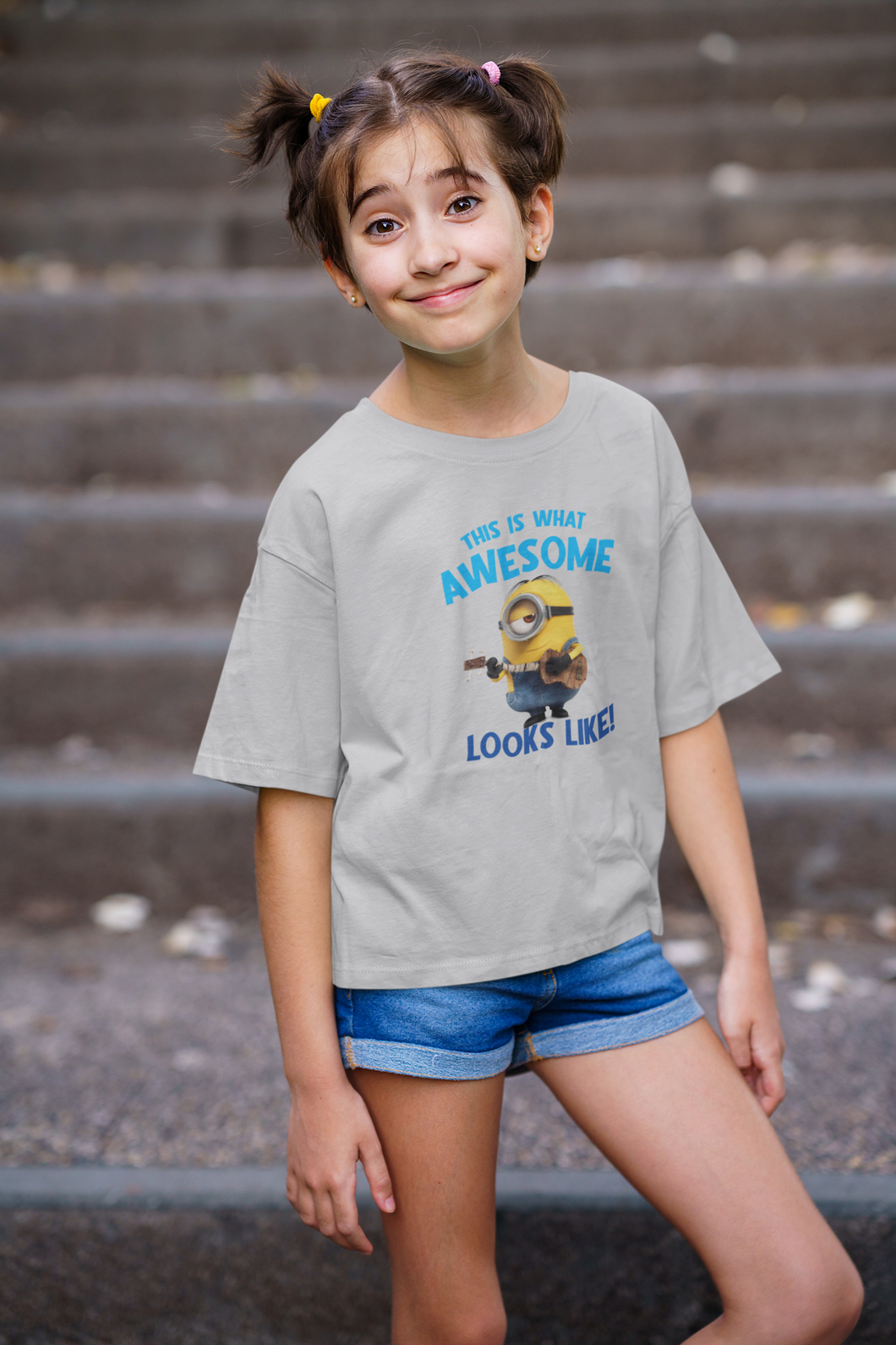 This Is What Awesome Looks Like Minion Half Sleeves T-Shirt For Girls -KidsFashionVilla