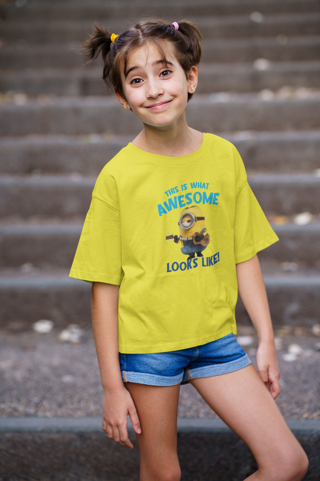 This Is What Awesome Looks Like Minion Half Sleeves T-Shirt For Girls -KidsFashionVilla