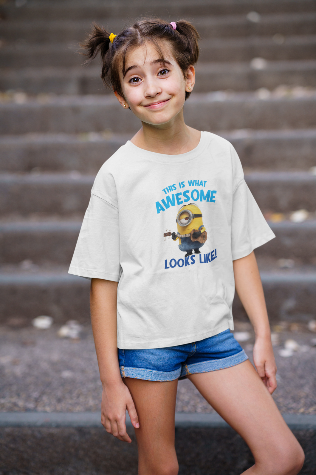 This Is What Awesome Looks Like Minion Half Sleeves T-Shirt For Girls -KidsFashionVilla